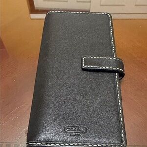 Coach Black Leather check book cover  with Contrast Stitching